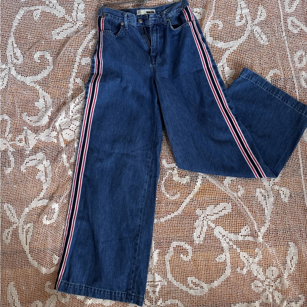 Women's Blue Red and Navy Striped Jeans